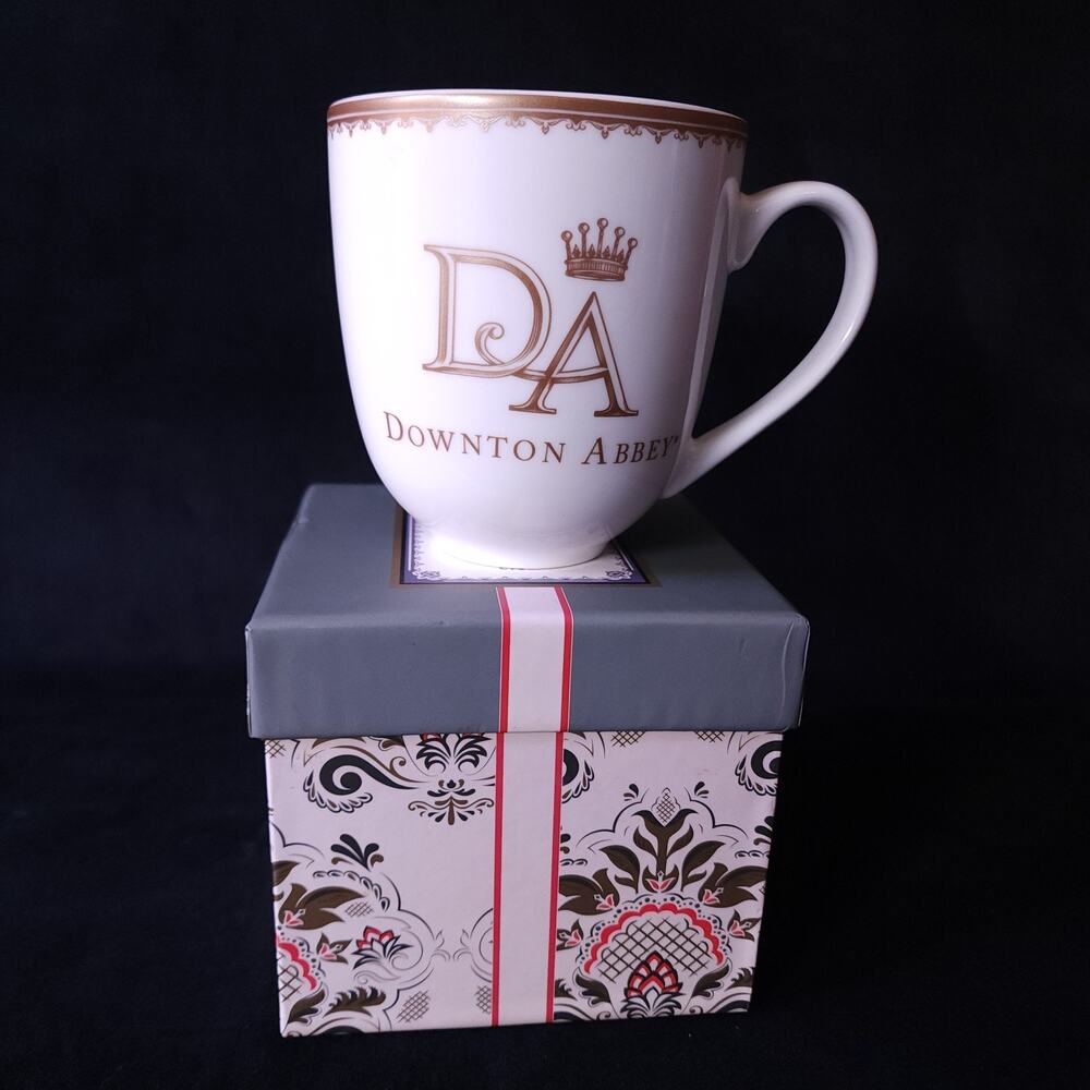 Downton Abbey 2014 World Market Gold and White Coffee Mug Teacup Tea Cup w/ Box